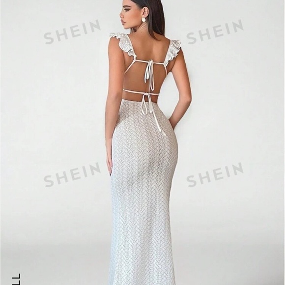 SHEIN Crocheted Textured Ruffled Small Flying Sleeves With Hollow Straps SIZE XS - Picture 2 of 5